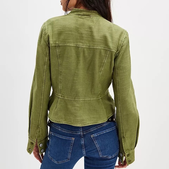 Unworn Free People Joselyn Cotton Washed Distress Jacket in Green - Picture 4 of 12